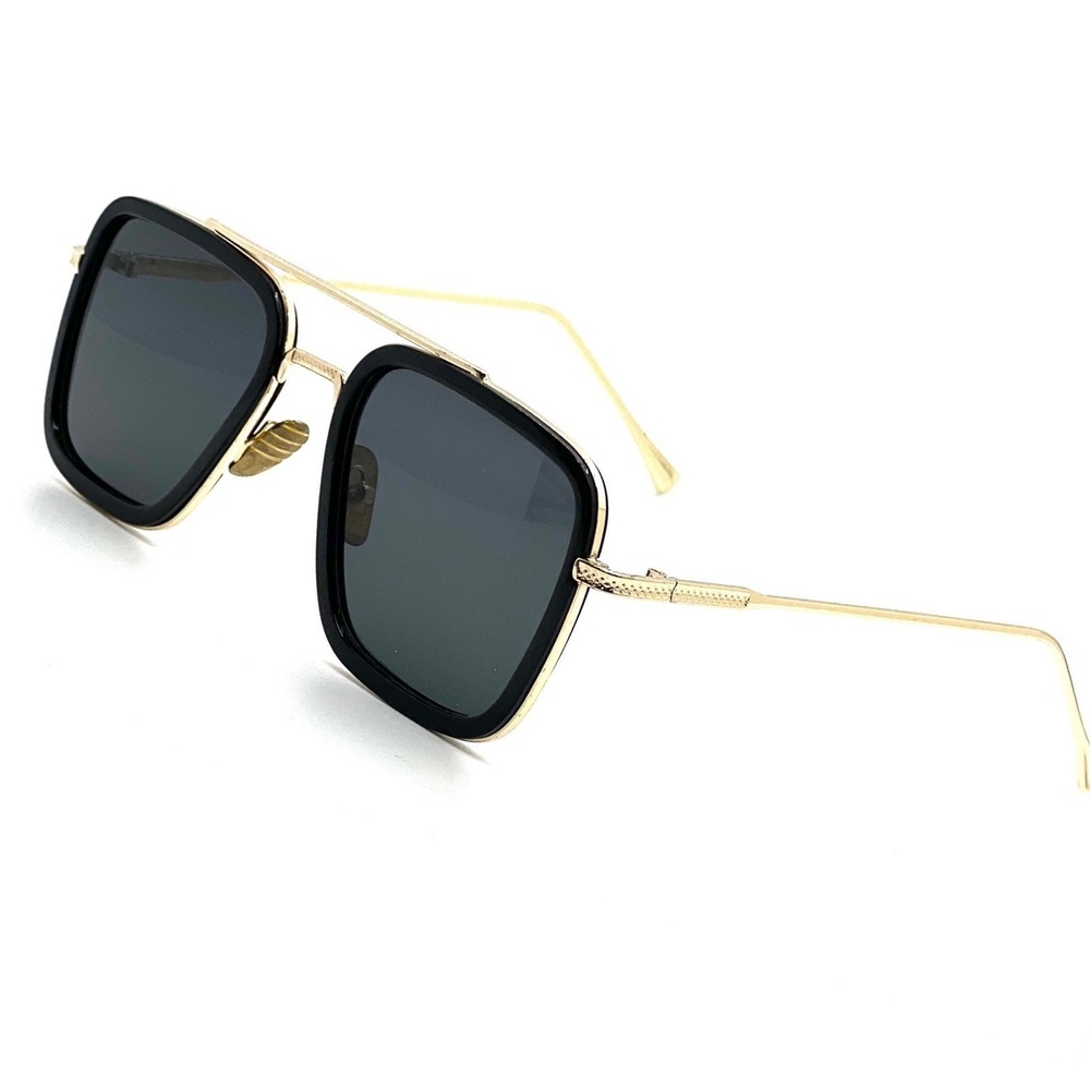 Square Sunglasses Black Gold Frame Stylish Fashion Eyewear Elegant Women Lentes - Picture 4 of 11